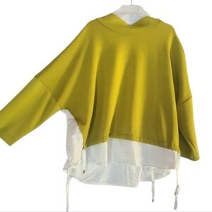 IC Collection Chartreuse Mixed Media Layered Tunic Top XXL Made in USA